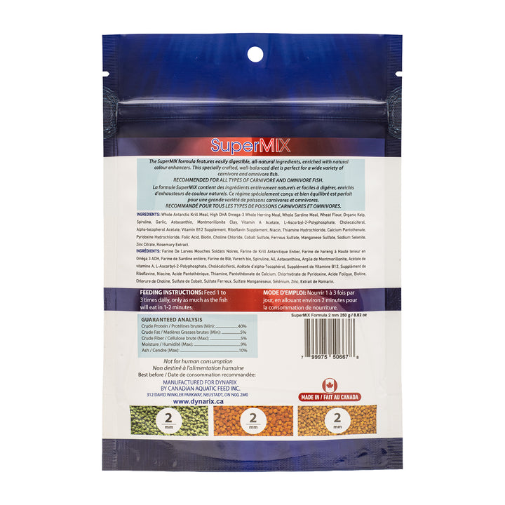 DynariX SuperMIX Fish Food, 2mm Pellets, 250g, Krill-Cichlid-Veggie Blend