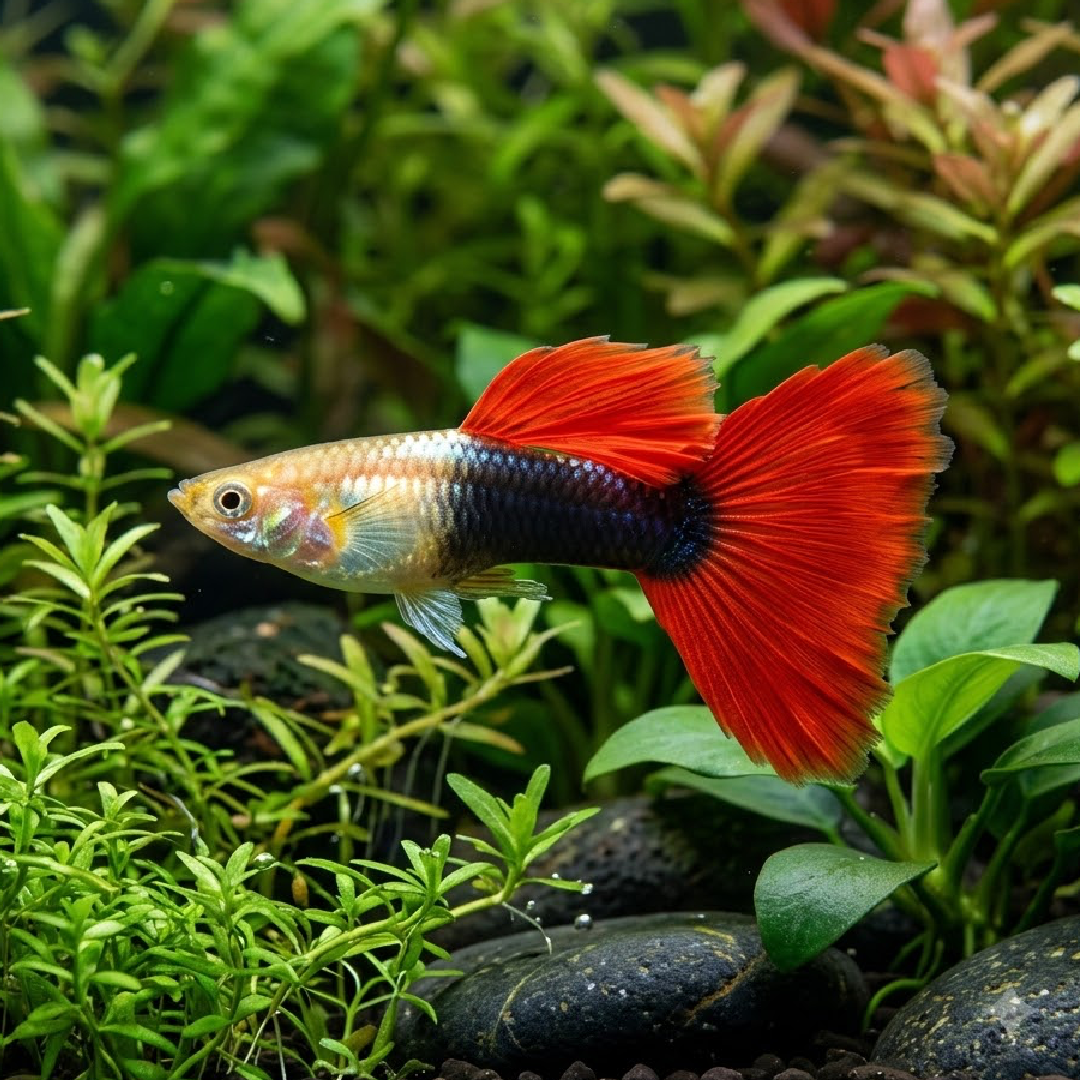 Blonde Red Tuxedo Guppy (Poecilia reticulata) (Males)